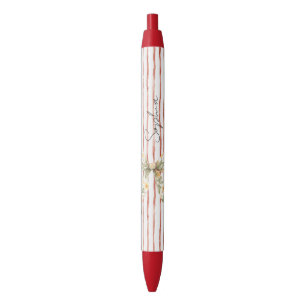 Rode Strepen Bloemenslinger Zwarte Inkt Pen