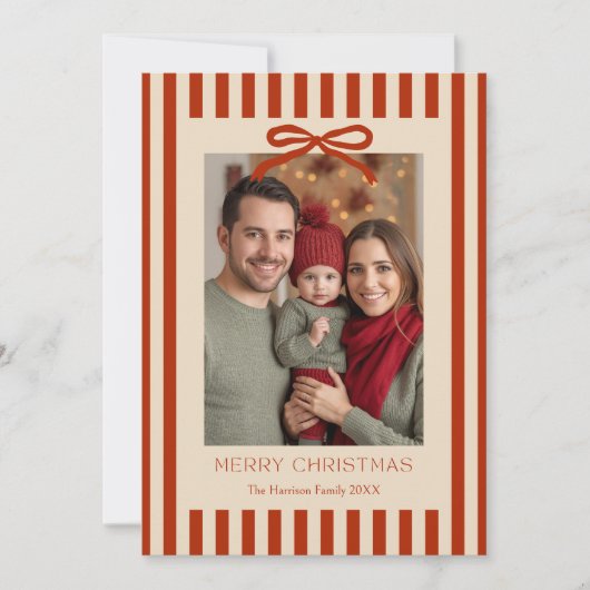 Rode strepen boog feestdagenkaart (Voorkant)