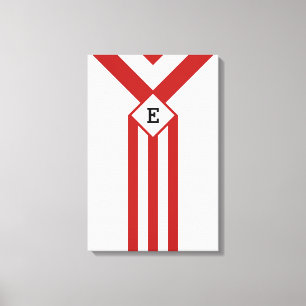 Rode strepen en Chevrons met monogram op wit Canvas Afdruk