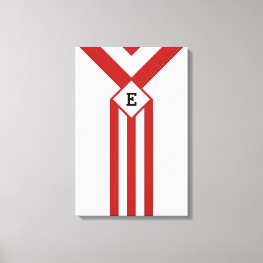 Rode strepen en Chevrons met monogram op wit Canvas Afdruk (Voorkant)