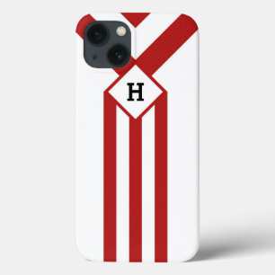 Rode strepen en Chevrons met monogram op wit iPhone 13 Hoesje