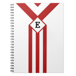 Rode strepen en Chevrons met monogram op wit Notitieboek