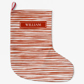 Rode strepen gepersonaliseerd grote kerstsok (Voorkant)