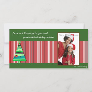 Rode strepen kerstboomfotokaart feestdagenkaart