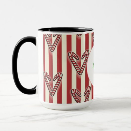 Rode strepen Kerstmis Lollipops Gepersonaliseerd Mok (Links)