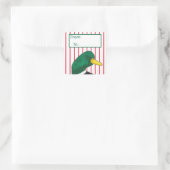 Rode strepen Schattigee eend Vierkante Sticker (Tas)