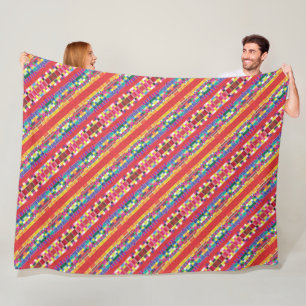 Rode strepen, strepen en kleurrijke pixels fleece deken