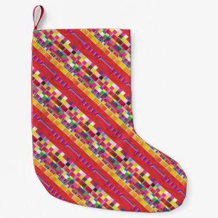 Rode strepen, strepen en kleurrijke pixels kleine kerstsok