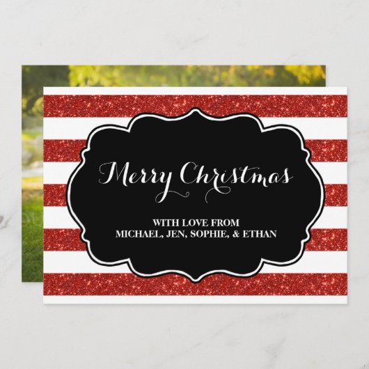 Rode strepes zwart en witte kerst feestdagenkaart (Voorkant / Achterkant)