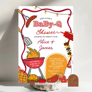 Rode strik achtertuin BabyQ baby shower Kaart