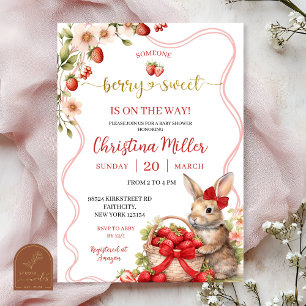 Rode strik coquette aardbei konijn babyshower uitn kaart