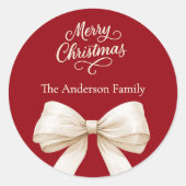 Rode strik crème Kerstmis Ronde Sticker (Voorkant)