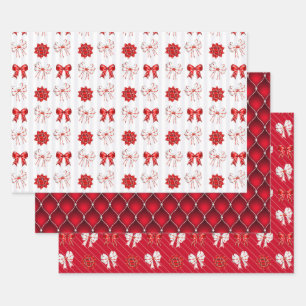 Rode strik en cadeauverpakking Pepermunt Kerstmis Inpakpapier Vel