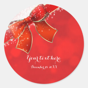 Rode strik en glitters Kerst favoriet Ronde Sticker