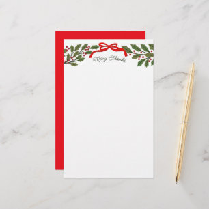 Rode strik en hulstkrans kerststationery briefpapier
