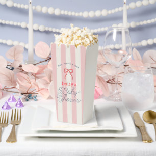 Rode Strik en Roze Strepen Baby Shower Popcorn Bedankdoosjes