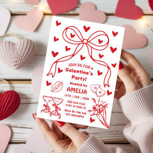 Rode strik Galentine’s Feest, Nacht Valentijnsdag Kaart