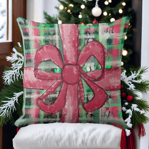 Rode strik groen wit tartan feestelijk schattig gl kussen