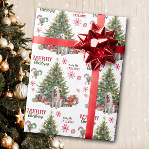 Rode strik grote Pyreneeën hond kerstboom Cadeaupapier