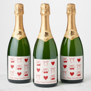 Rode strik kers zoete vrijgezellenfeest champagne sparkling wijnetiket