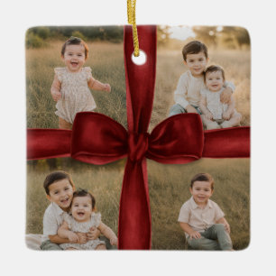 Rode strik kerst familie foto ornament