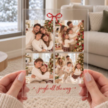 Rode strik kerst familie foto's acryl kaart