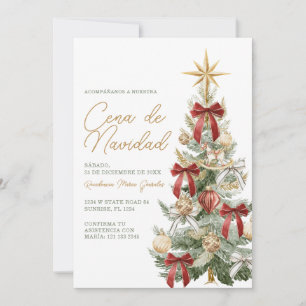 Rode strik kerstboom Cena De Navidad diner Kaart