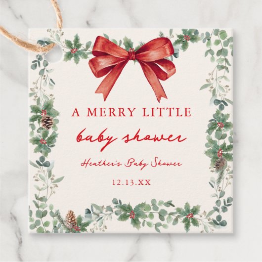 Rode Strik Kerstmis Baby Shower Bedankjes Labels (Voorkant)