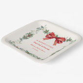 Rode Strik Kerstmis Bruidsfeest Papieren Bordje (Gebogen)