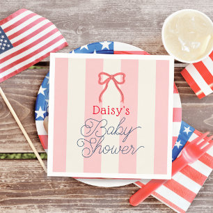 Rode strik met roze strepen baby shower servet