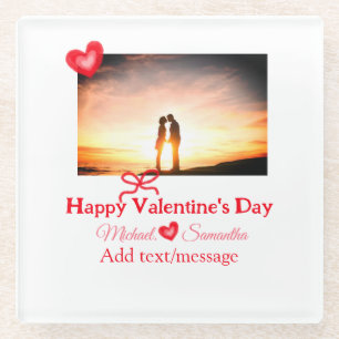 Rode strik valentijnsdag foto naam hart liefde glazen onderzetter