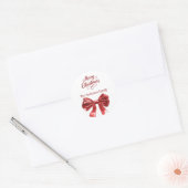 Rode strik witte kerst ronde sticker (Envelop)