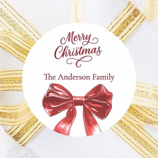 Rode strik witte kerst ronde sticker