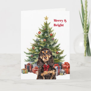 Rode strik zwart bruine Cocker Spaniel Kerstboom Feestdagen Kaart