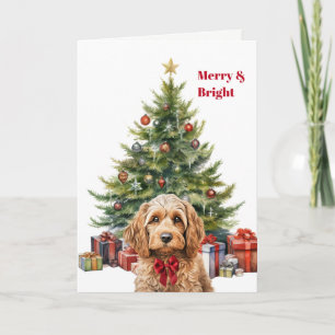Rode Strikentijgerhond Kerstboom Kaart