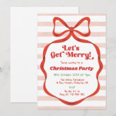 Rode strikken en roze lint trendy kerstfeest kaart (Voorkant / Achterkant)