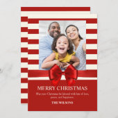 Rode Strips Kerstmis lint foto Feestdagenkaart (Voorkant / Achterkant)