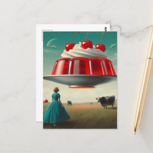Rode surrealistische zoete traktatie in melkweide briefkaart