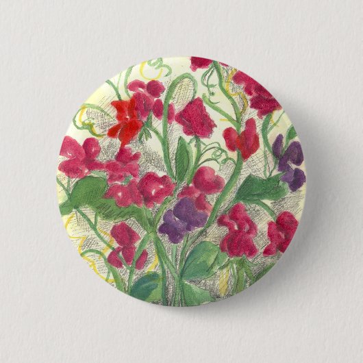 Rode Sweet Pea Flower Garden Waterverf Tekening Ronde Button 5,7 Cm (Voorkant)