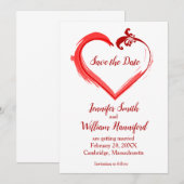 Rode Swoosh Hart Bruiloft Save the Date Kaarten (Voorkant / Achterkant)