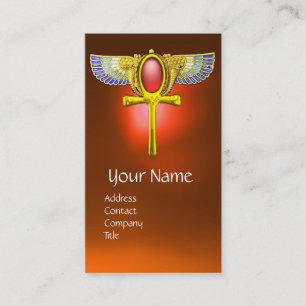 RODE TALISMAN, EGYPTISCHE GEVLEUGELDE ANKH EN CORN VISITEKAARTJE