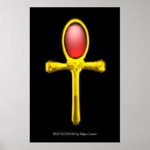 RODE TALISMAN Gouden Ankh Egyptisch Eeuwig Leven Poster