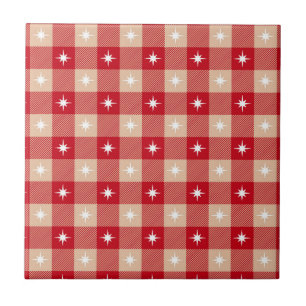 Rode Tan Beige Buffalo Plaid Witte Sterren Trendy Tegeltje