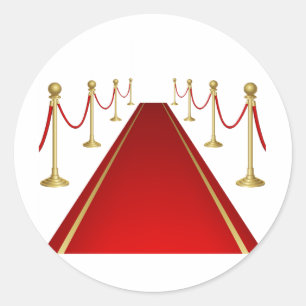 Rode tapijt ingang met gouden stangen ronde sticker