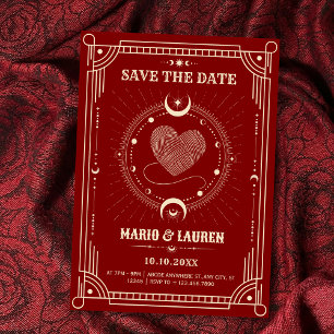 Rode tarot boho mystieke maan romantiek trouwen  save the date