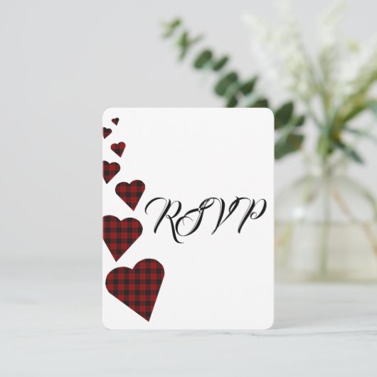 Rode Tartan bruiloft RSVP (Staand voorkant)