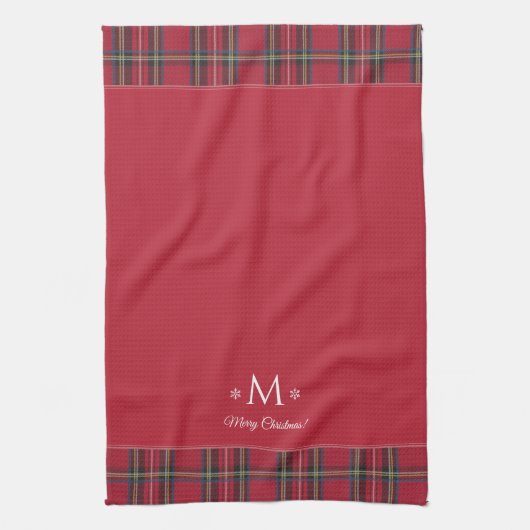 Rode Tartan gepersonaliseerd kerstmonogram Theedoek (Verticaal)