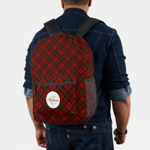 Rode tartan geruite winterpatroon Monogram Bedrukte Rugzak