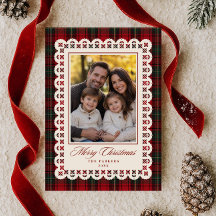 Rode Tartan Kantsteek Frame Prettig Kerstmis Foto