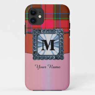 Rode tartan plaid gepersonaliseerd monogram iPhone 11 hoesje
